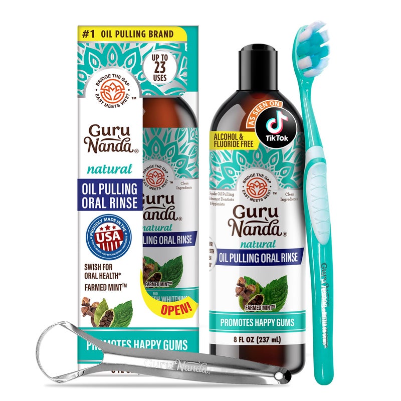 GuruNanda CocoMint Oil Pulling Mouthwash for Complete Oral Hygiene, 7 Essential Oils & Vitamins for Happy Teeth & Gums & Fresh Breath , Alcohol-Free, 8 oz - Image 1